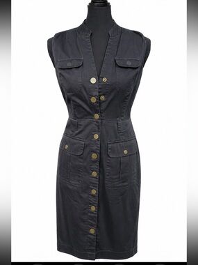 Banana Republic Black Button-Front Utility Dress